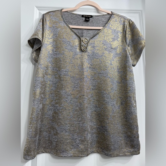 Stylish Women's Short Sleeve Top in Gold and Gray - Picture 1 of 2